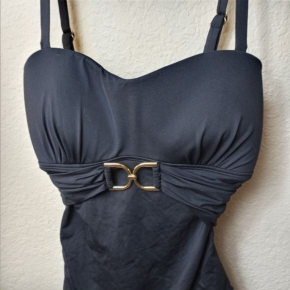 Anne Cole Empire Waist Horse Bit Buckle Black One Piece Swimsuit  8 - Picture 8 of 8